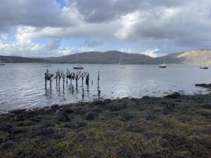 Old structure in the water Loch Creran
